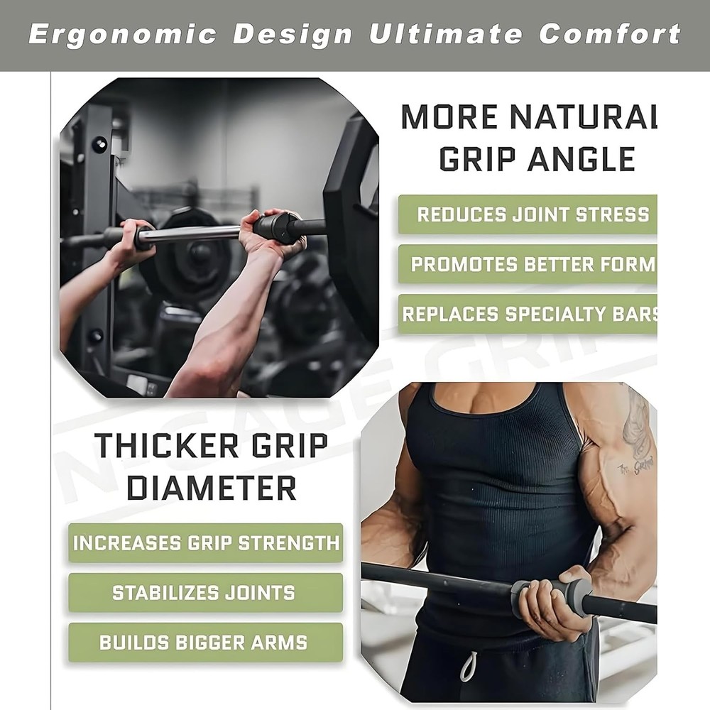 Ergonomic Rotating Barbell Grips Angled Design for Joint-Friendly Lifting
