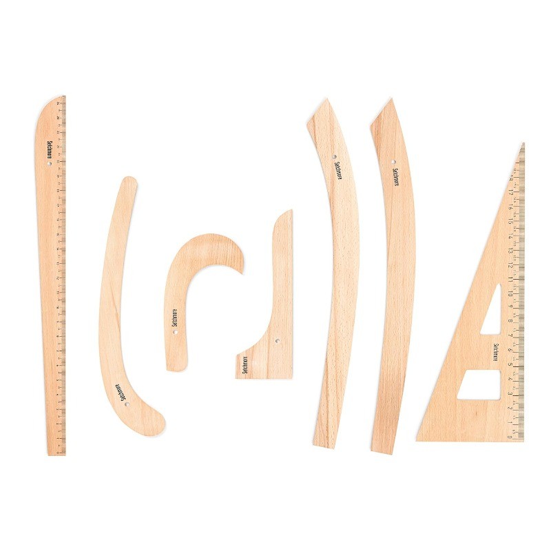 7 Piece Beech Wood Sewing Ruler Set, Wooden Pattern Making Drafting Tools