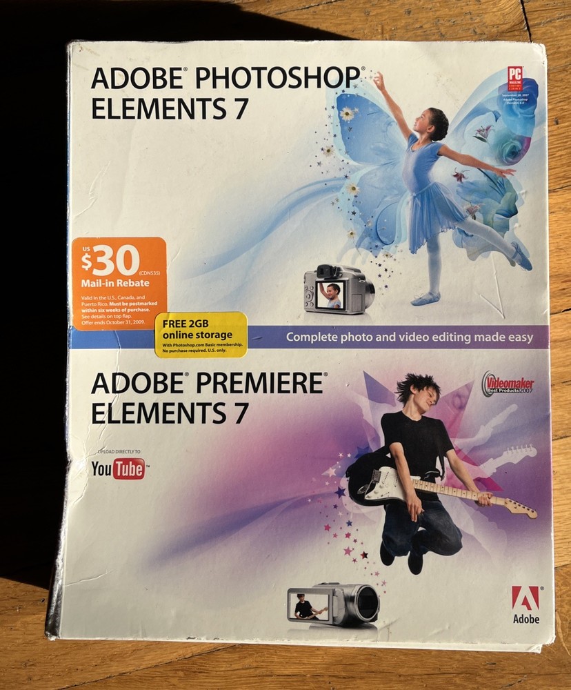 Adobe Photoshop Elements 7 & Premiere Elements 7 2 Disc With Serial Numbers