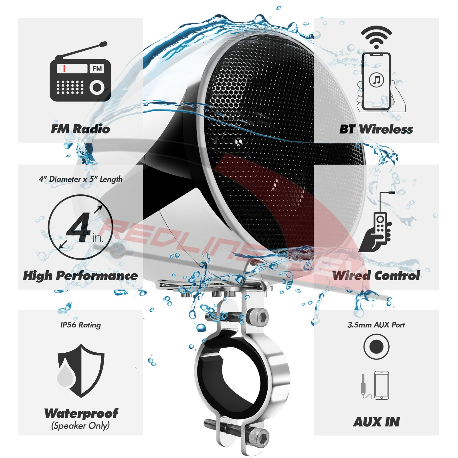 Bluetooth Amplifier Waterproof Motorcycle Stereo Speaker System MP3 FM Radio AUX