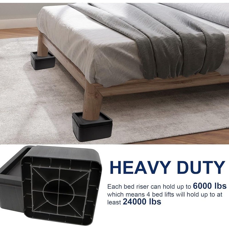 Heavy Duty Bed Risers Stackable Furniture Elevation Storage & Easy Cleaning New