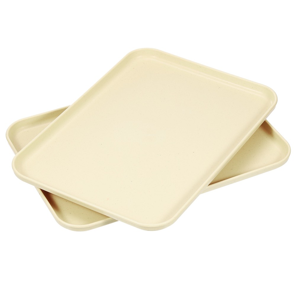 3Pcs 12.2"x8.7"   Plates Rectangular Dinner Plates Reusable, Khaki