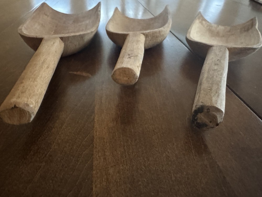 3 Vintage Wooden Scoops Stackable Primitive Farmhouse Core