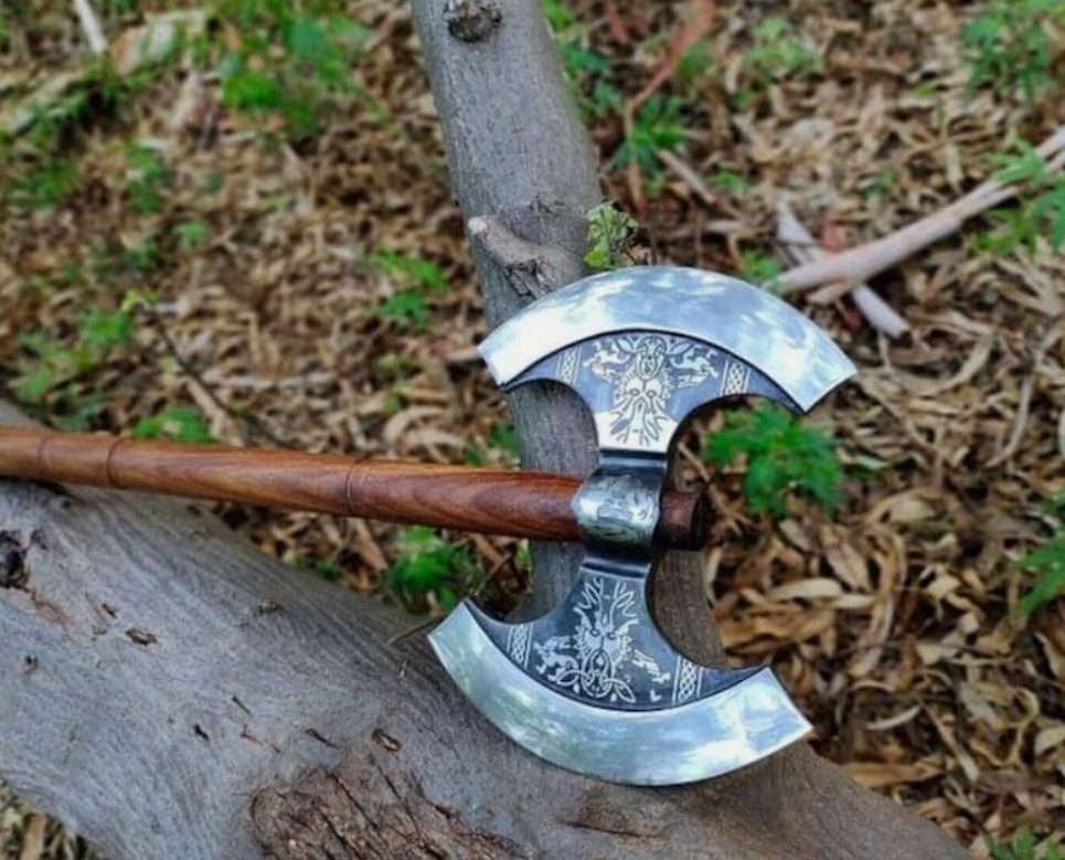 Custom Order Damascus Hand Forged Double Headed Viking Axe, Double Blade Axe