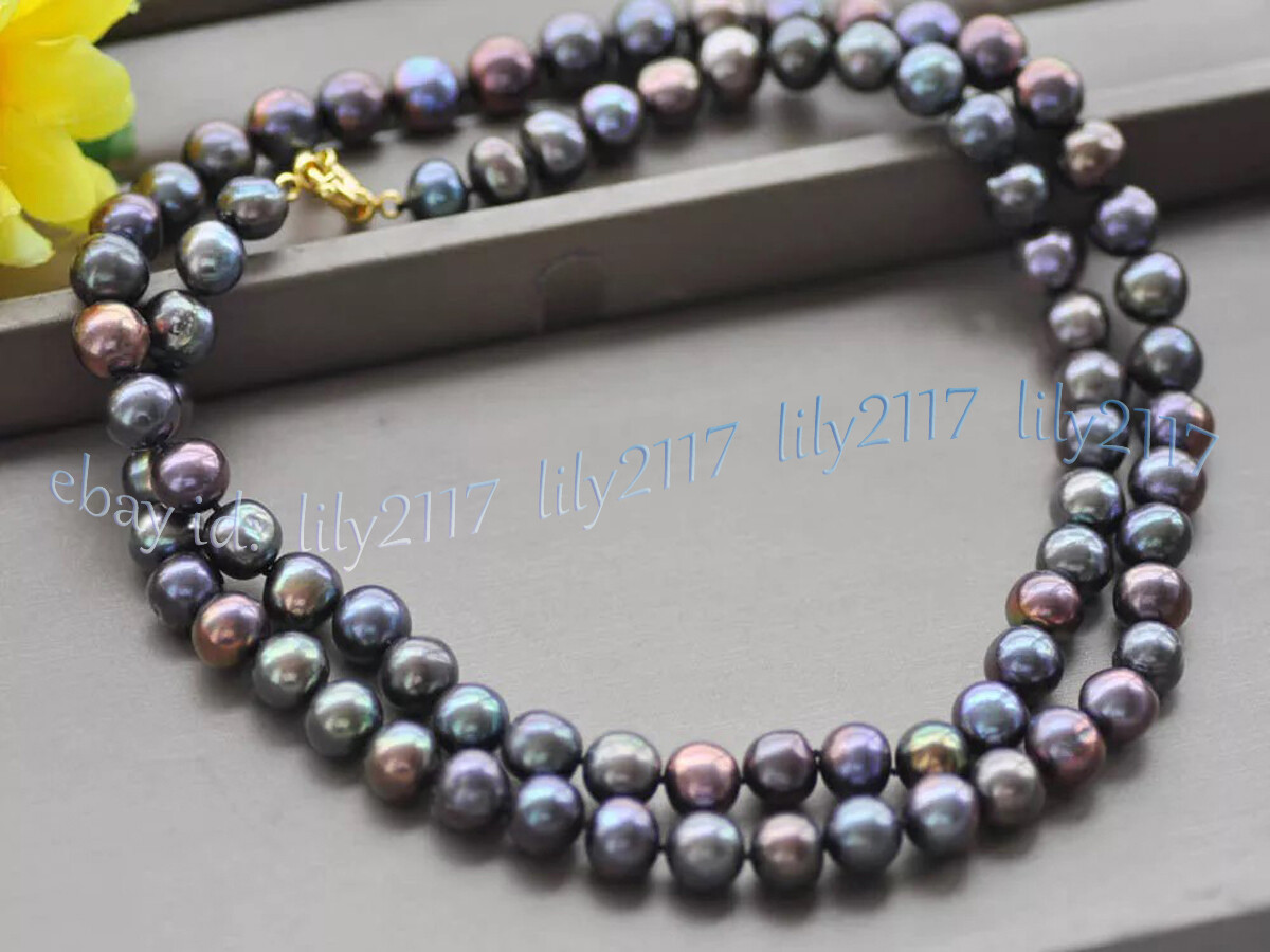 Genuine Natural Peacock Black Freshwater Pearl Necklace Jewelry 14-100" 7-8mm