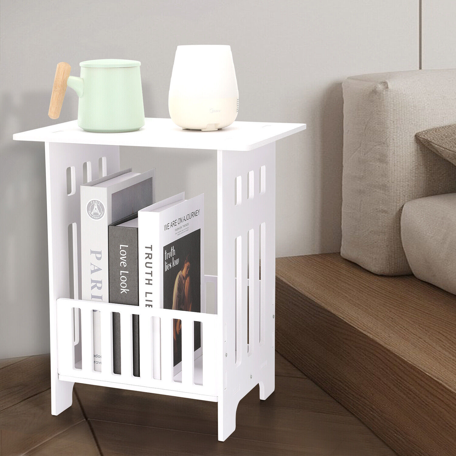 b Table End Stand Patio Nightstand Modern Table Bedroom White Home for Holder