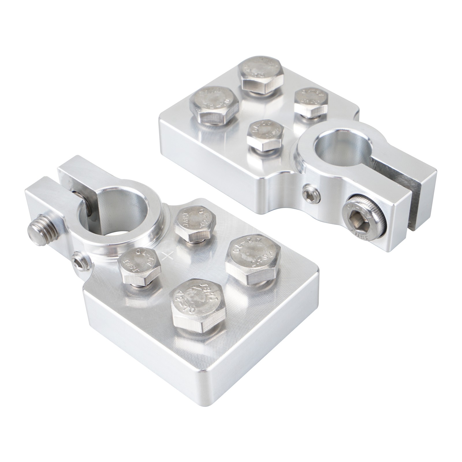 4 Spot Flat Lug Battery Terminal For SAE Top Post Clamp Car Audio Pair