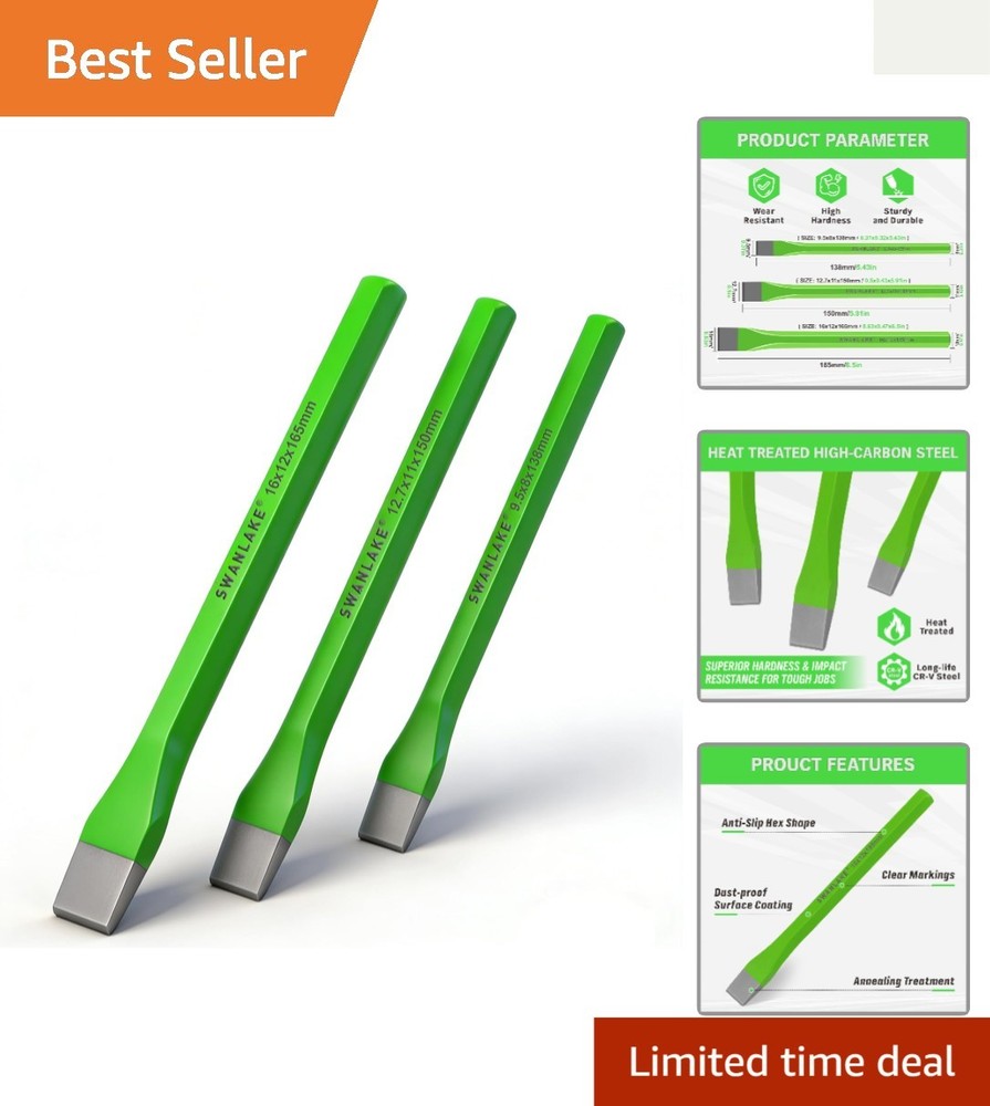 Impact-Ready 3-Piece Chisel Set - Heat-Treated Performance, Sharp Cutting Edge