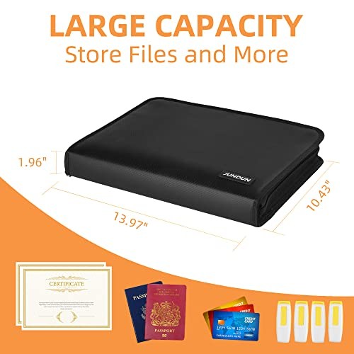 Fireproof Document Organizer, Multi-Pockets Accordion File Black 5200℉