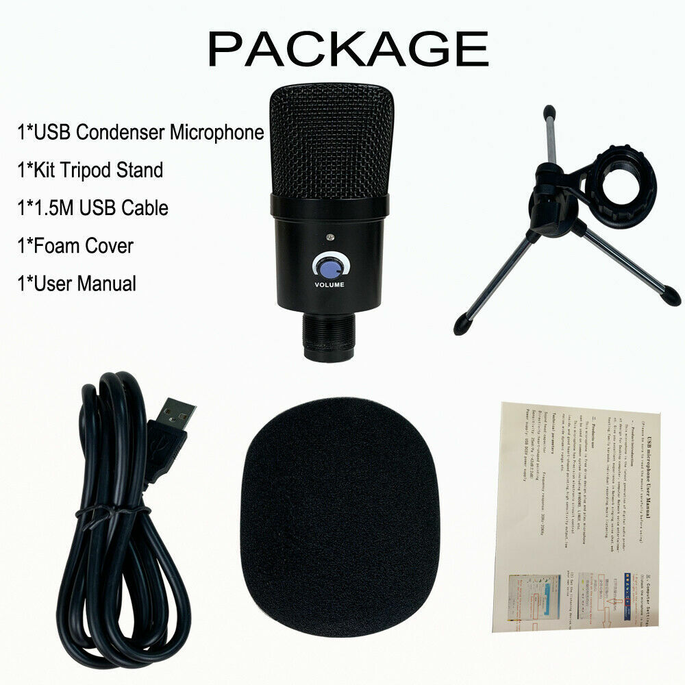 USB Recording Microphone Kit Complete Condenser Mic For PC Chat Meeting Pro Mic