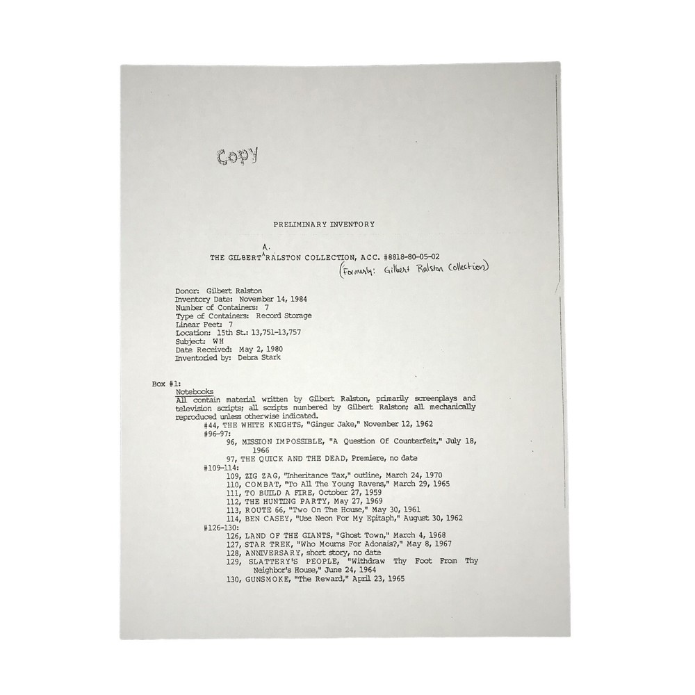 Vintage "When the Dogs Ran" TV Script by Gilbert Ralston