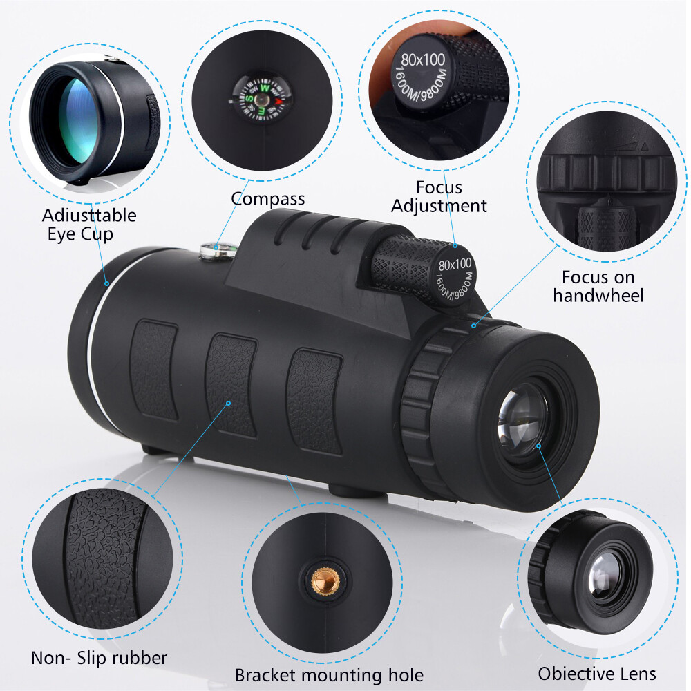 80x100 Zoom Day/Low Night Vision HD Monocular Starscope Monocular Telescope