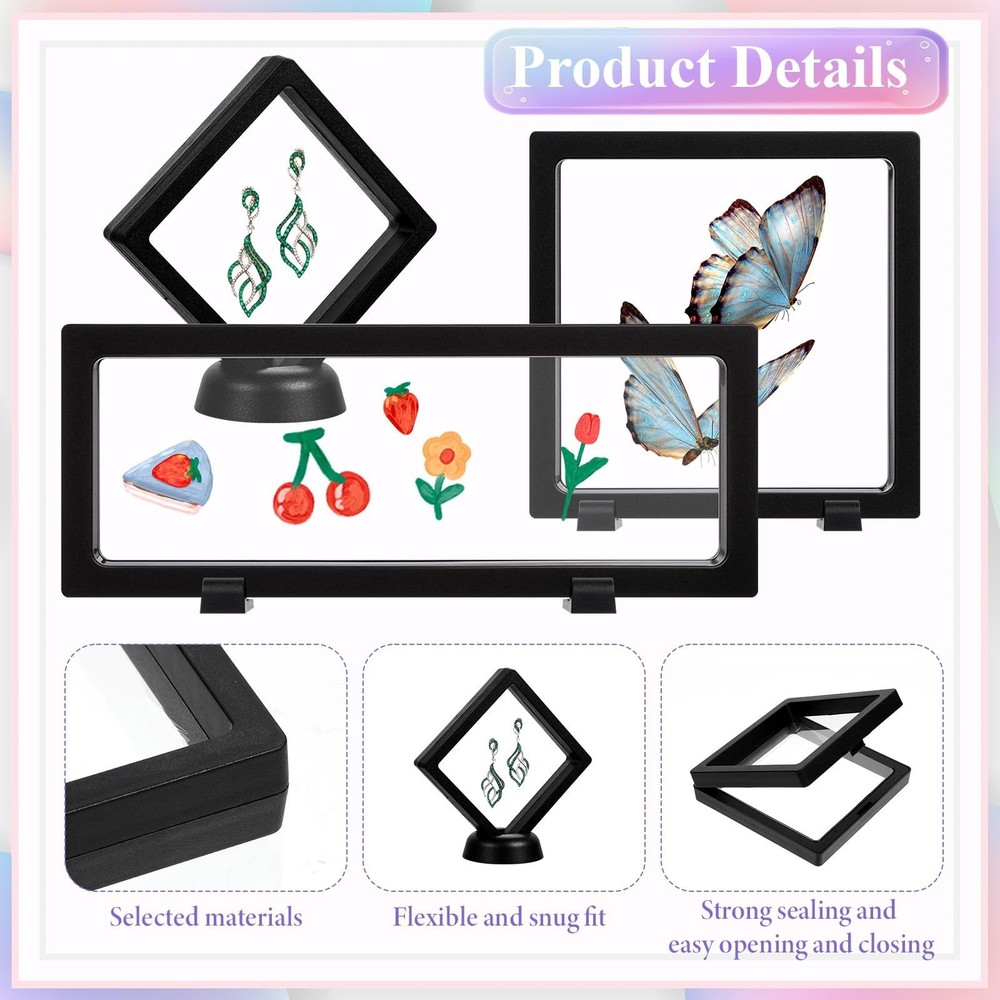 12 Pcs 3D Floating Display Case, 3 Sizes Black Challenge Coin Display Stand R...