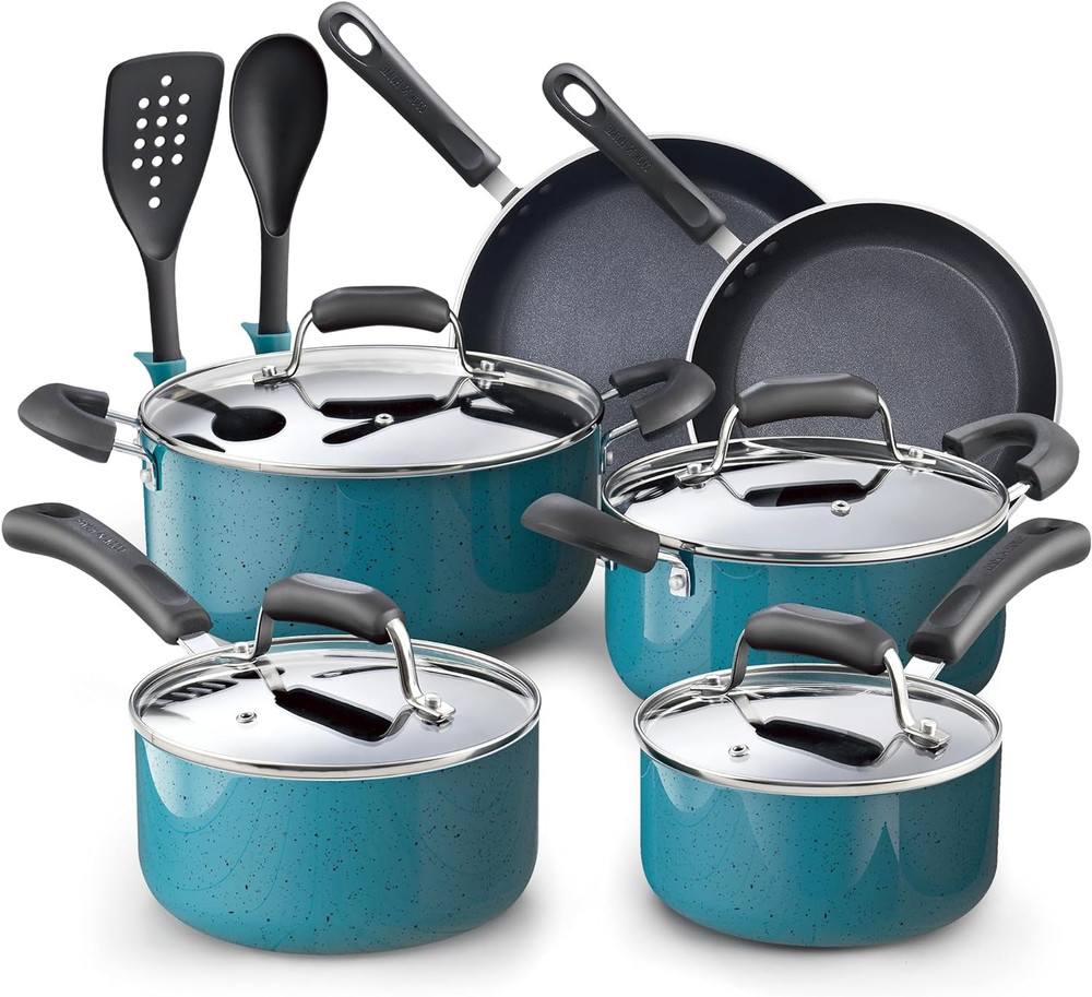 12-Piece Nonstick Cookware Set, Induction Compatible, Turquoise