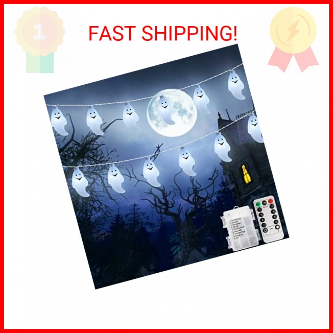 Curyidy White Ghost String Lights Halloween Decorations, 30 LED String Lights wi