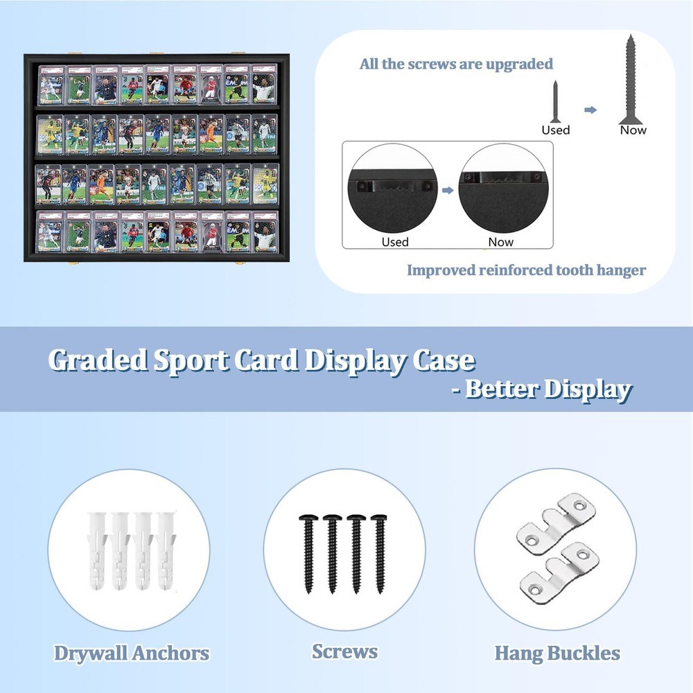 Graded Sports Card Display Case 36 - Black - Horizontal,