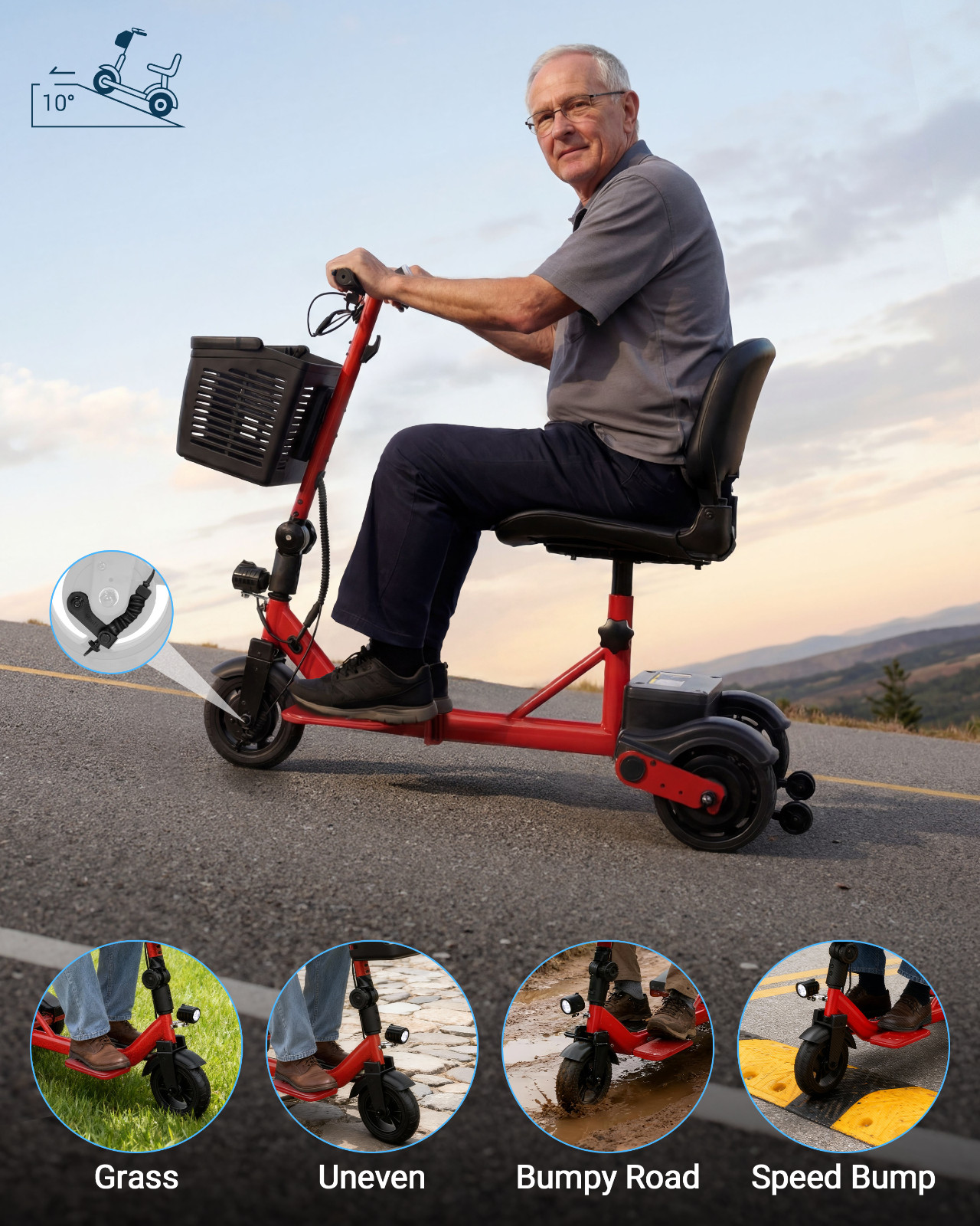 3 Wheel Electric Scooter for Adults, 15 Mile Range & 330 lb Capacity