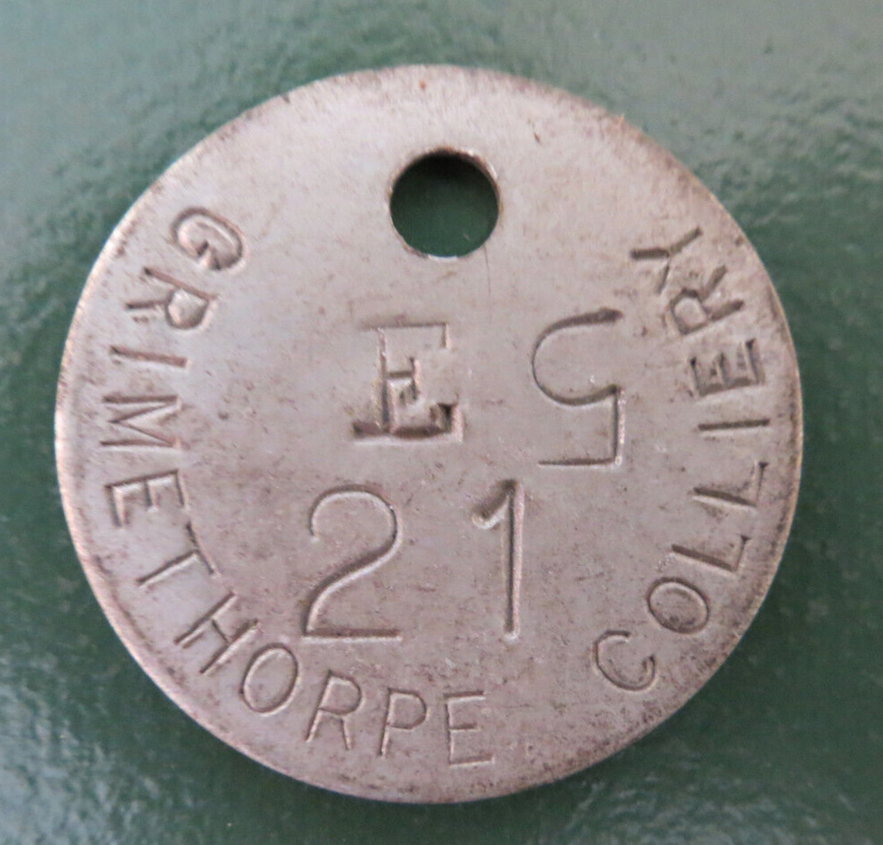 GRIMETHORPE Colliery Pit Check Tally - marked GRIMETHORPE COLLIERY 21 E 5