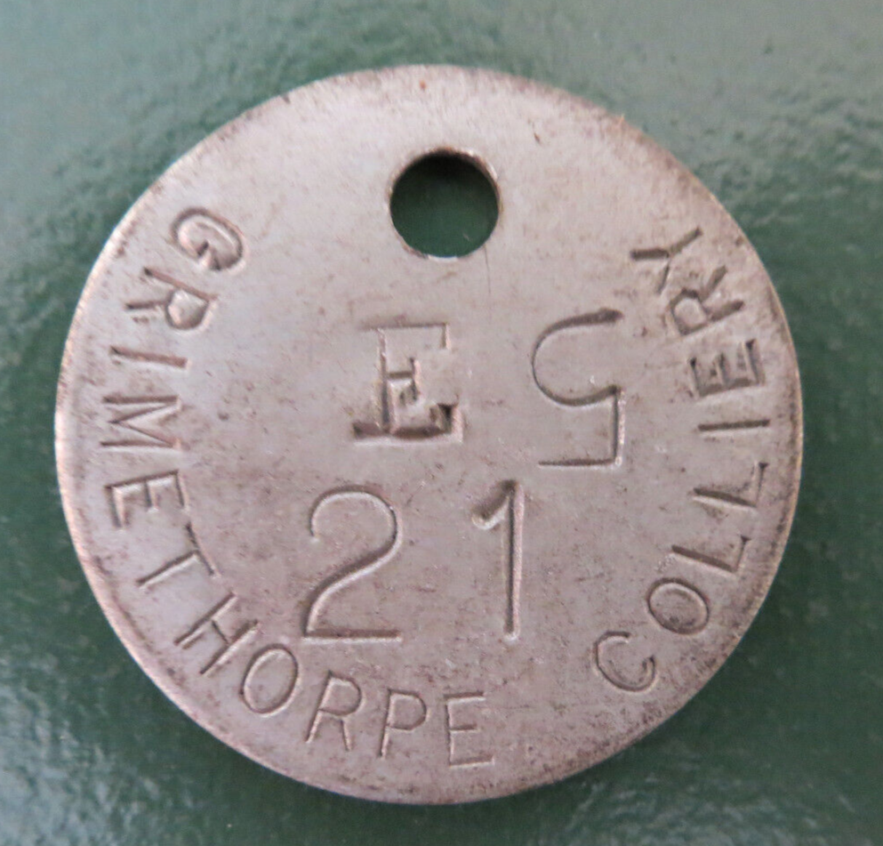 GRIMETHORPE Colliery Pit Check Tally - marked GRIMETHORPE COLLIERY 21 E 5