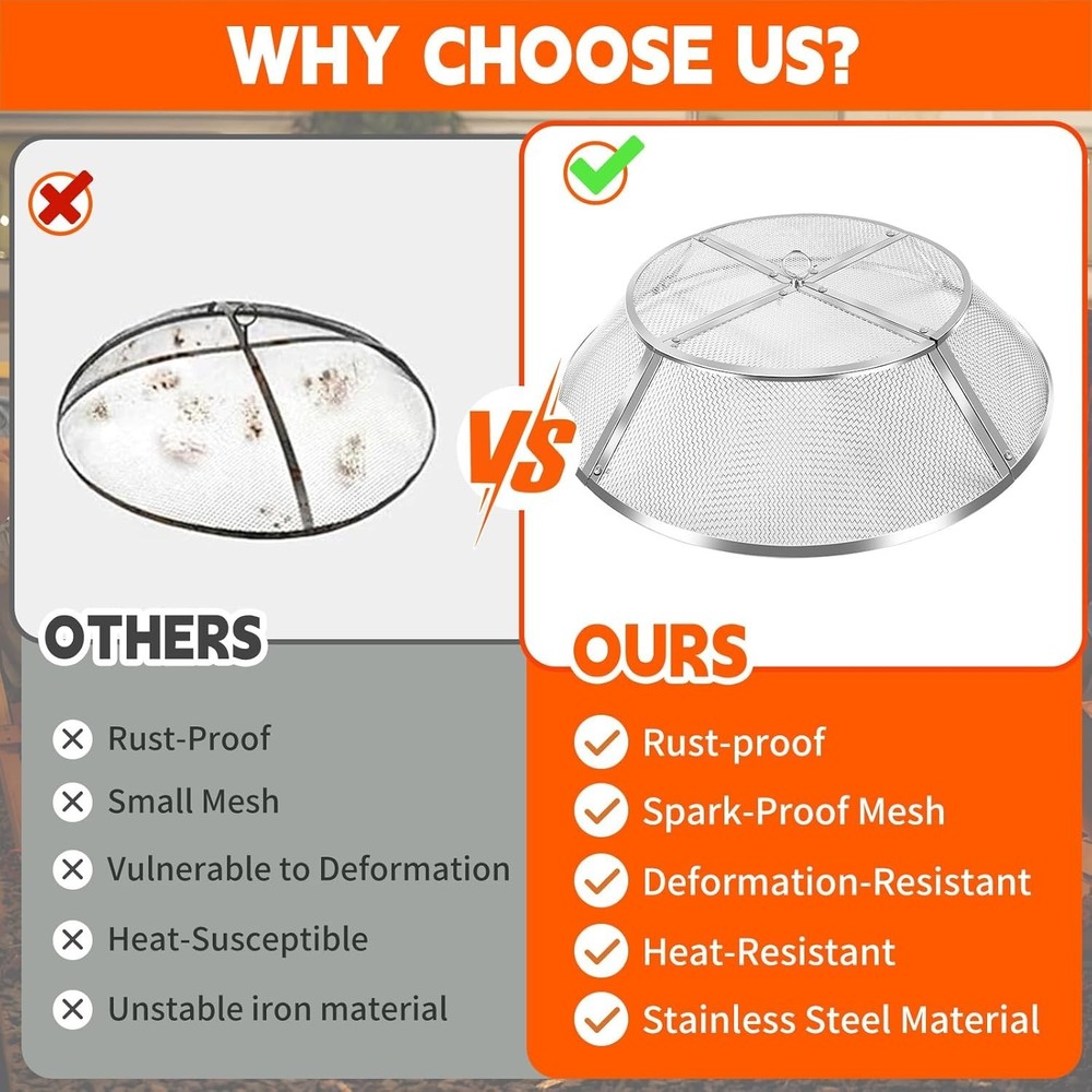 27" Yukon Shield Mesh Fire Pit Spark Protector w/Grill Function & Removal Tools