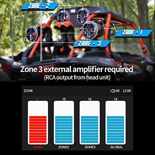 Powersports UTV Stereo AM/FM with Bluetooth Streaming 3 Zone, Compatible to