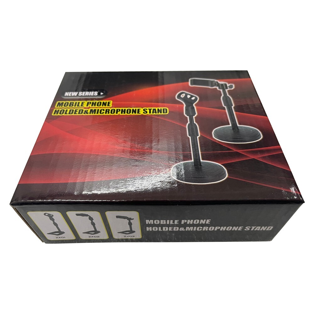Adjustable Desktop Microphone Lifting Stand Mini Round Base with Mic Clip