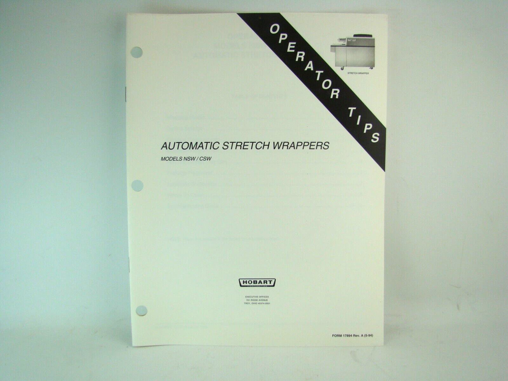 Hobart Automatic Stretch Wrappers Operator Tips Manual Models NSW & CSW