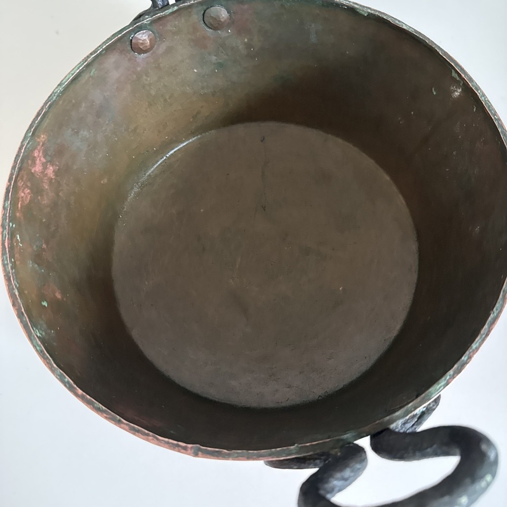 Rustic Hand Crafted Hammered Copper Pot with Riveted Handles 10.5 diameter