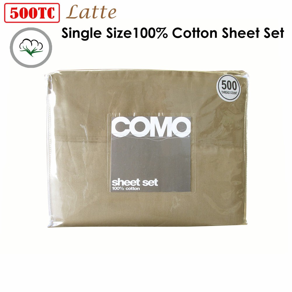 500TC 100% Cotton Como Sheet Set Latte Single