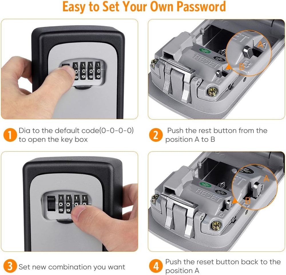 Key Lock Box Wall Mounted, 4 Digit Combination Lockbox for Outside, Ho