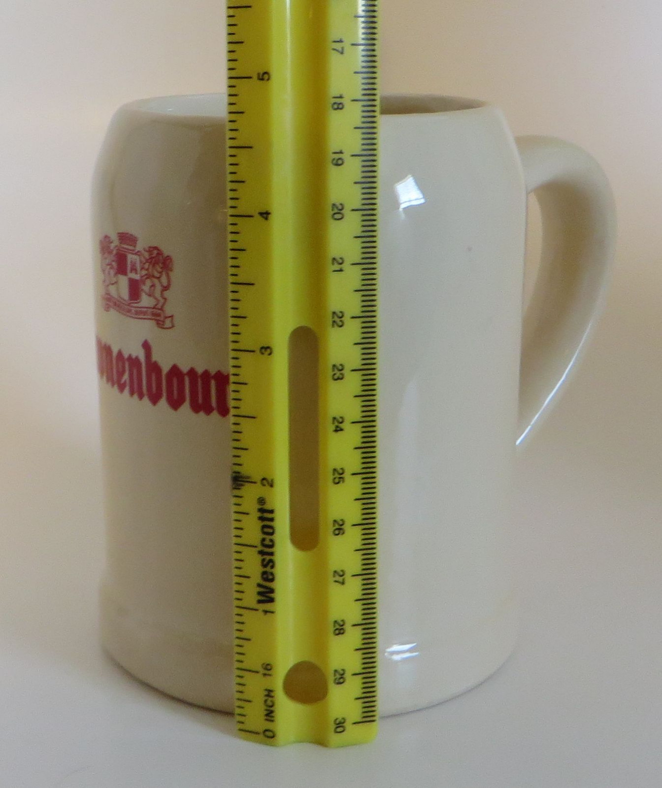 Kronenbourg Beer Ceramic Glazed Pottery Stein Mug 12oz Baudour Belgium Bar