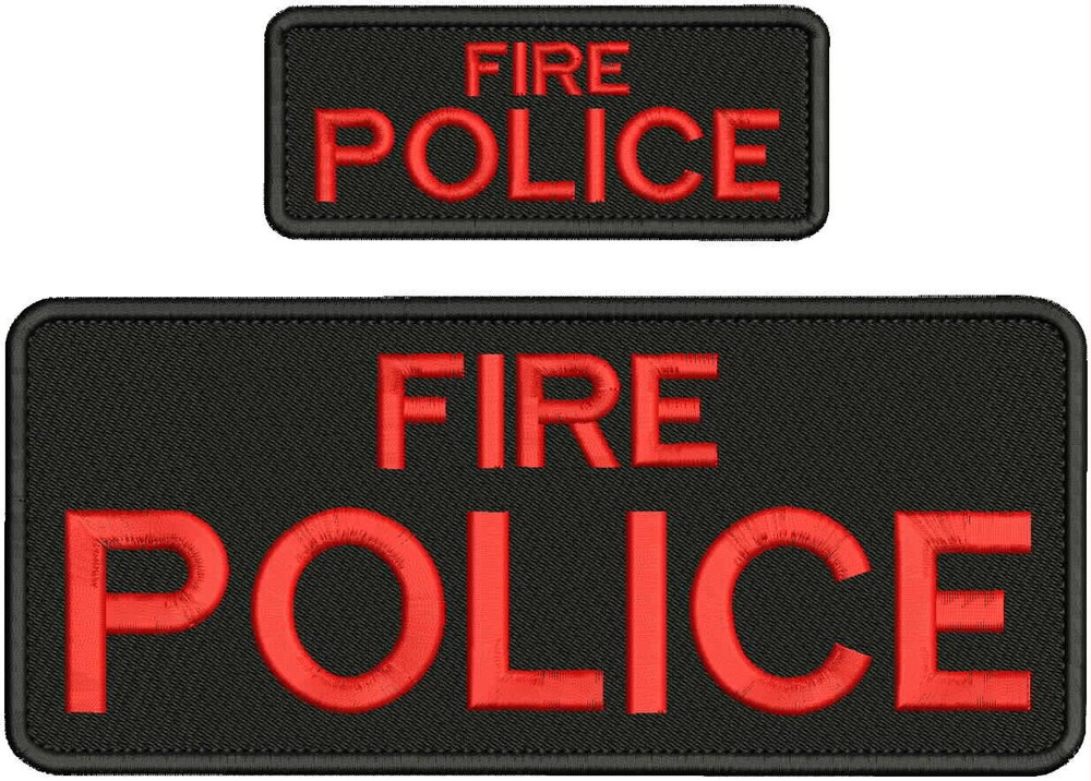 FIRE POLICE EMB PATCH 10X4 AND 5X2 HOOK ON BACK RED