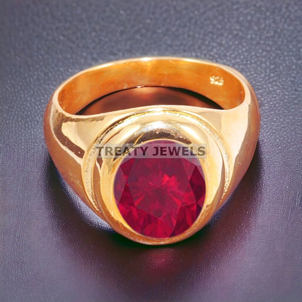 Ruby Oval Cut With 14K Solid Yellow Gold Ring For Men's #A515
