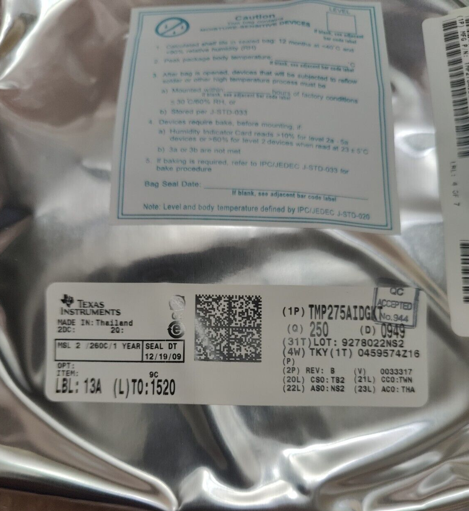 250x Texas Instrume TMP275AIDGKT Serial Switch/Digital Sensor, 12 Bit, 0.50Cel