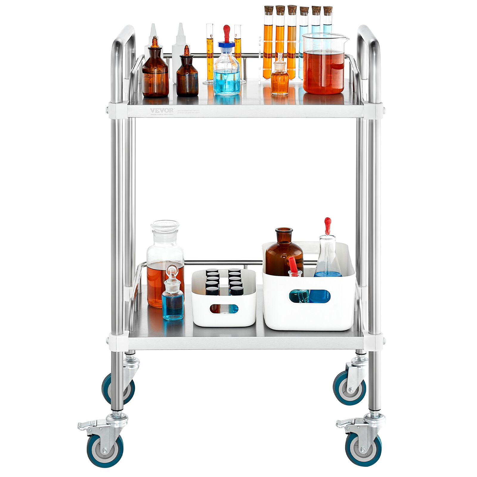 VEVOR Lab Rolling Cart 2-Layer Stainless Steel Medical Dental Lab Serving Cart