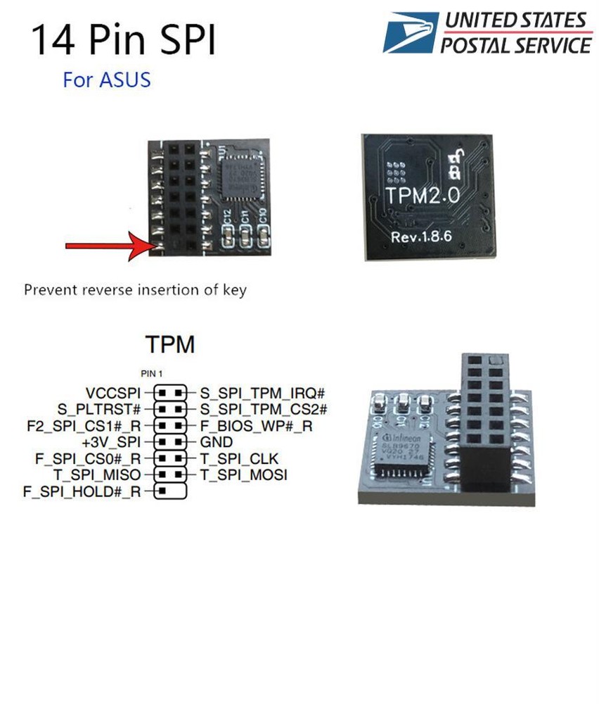 TPM 2.0 Security Module Trusted Platform Module For ASUS 14 Pin SPI Windows 11