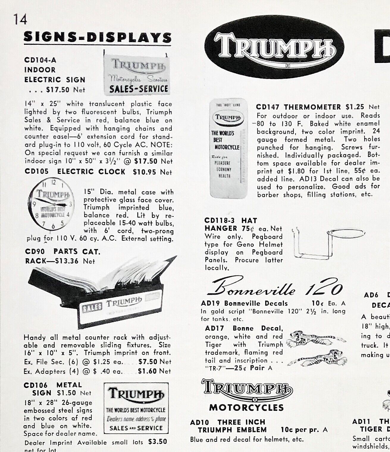 RARE 1962 TRIUMPH MOTORCYCLE DEALER BROCHURE SIGNS POSTERS CLOCKS RACING PARTS