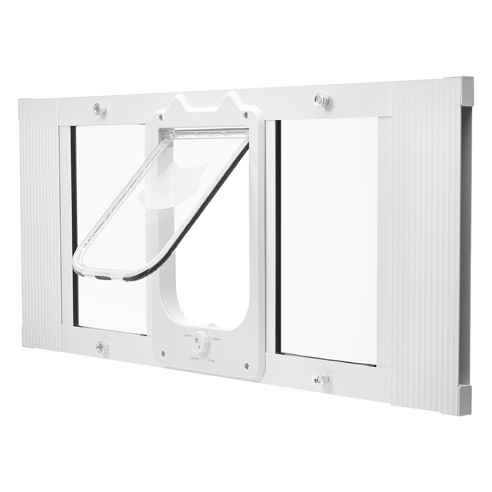 Cat Door for Window, Adjustable to Fit Window Width 31"-36", 4 Secure Lock Modes