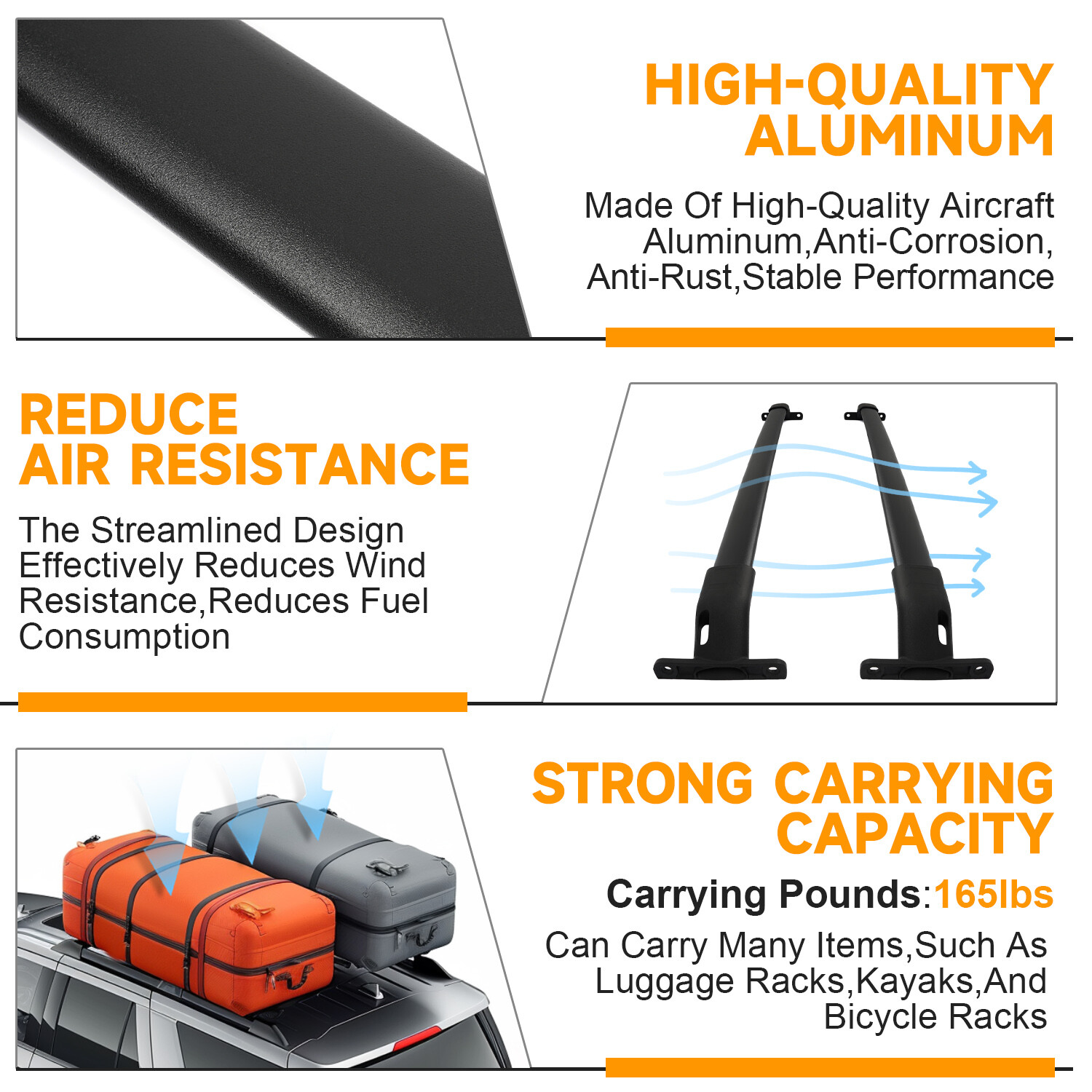 Roof Rack Rail Crossbars Black Set 2-pc w/ Hardware For Ford Expedition 18-24