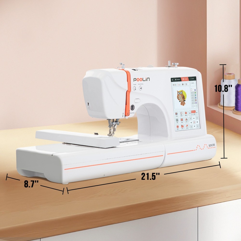 POOLIN EOC05 4 x 9in Embroidery Machine Computerized 7in Large LCD Touch Screen
