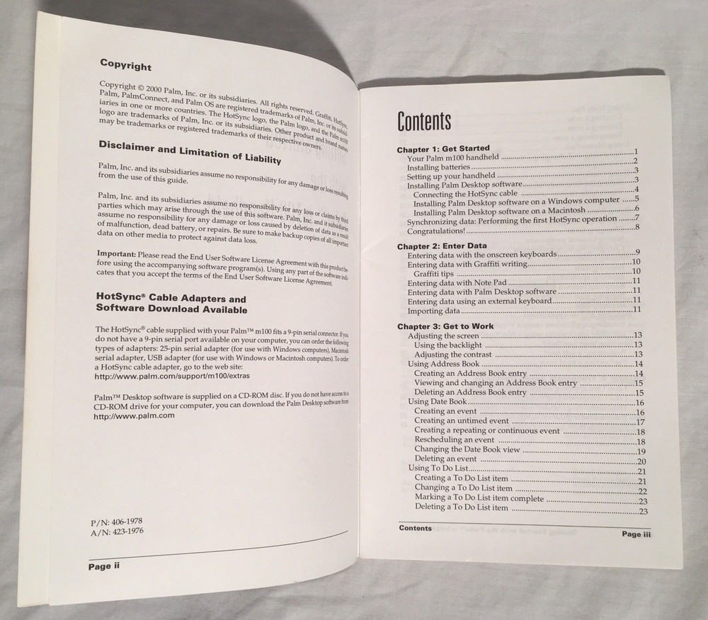 PALM m100 Handheld Series Getting Started Manual Guide