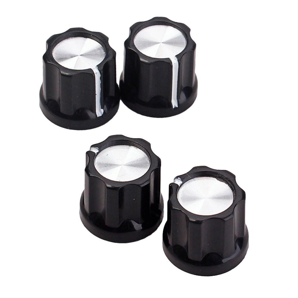 4pcs Black Silver Guitar Bass Knob Buttons D-type Shaft Pot Knobs (Black)