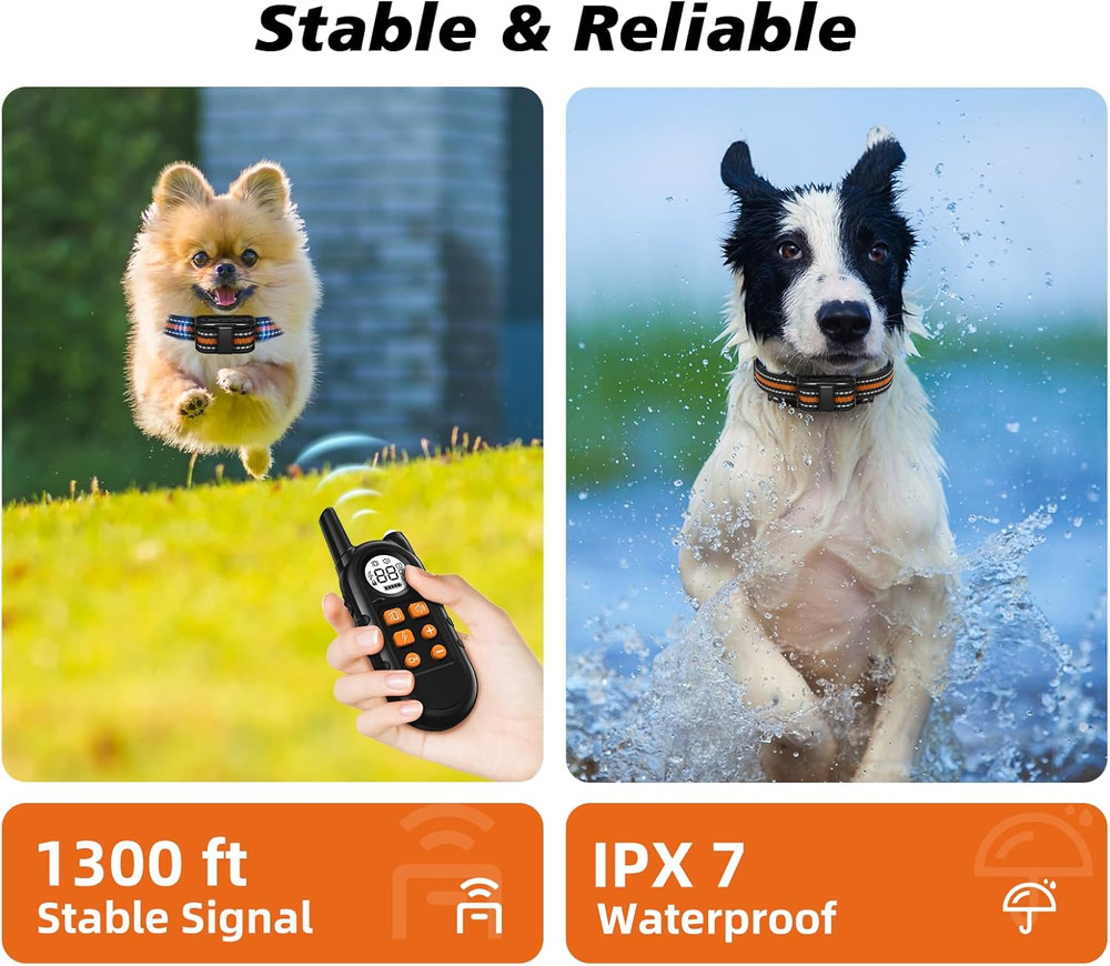 Small Dog Training Collar with Remote Waterproof Rechargeable 1300Ft Range Adjus