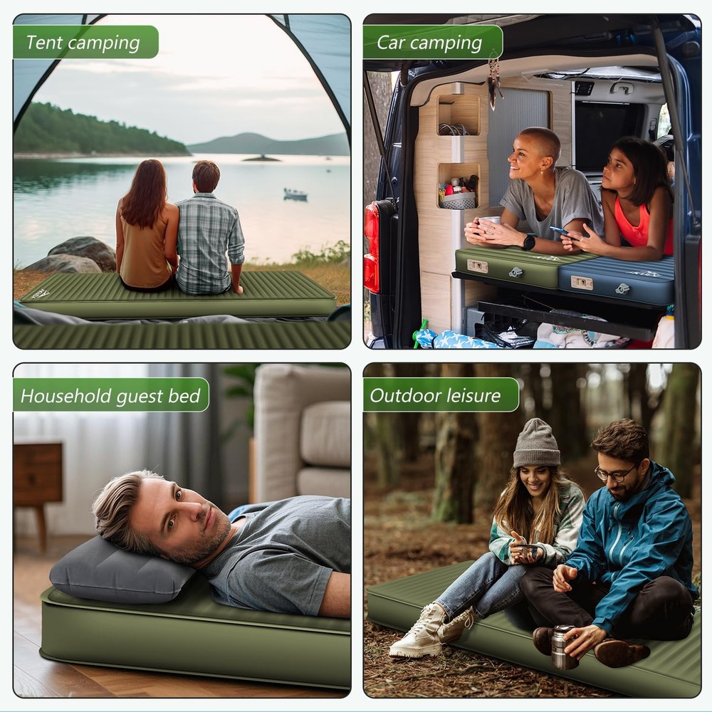 Self Inflating Sleeping Pad with Electric Pump, 4" Ultra-Thick Memory Foam Ca...