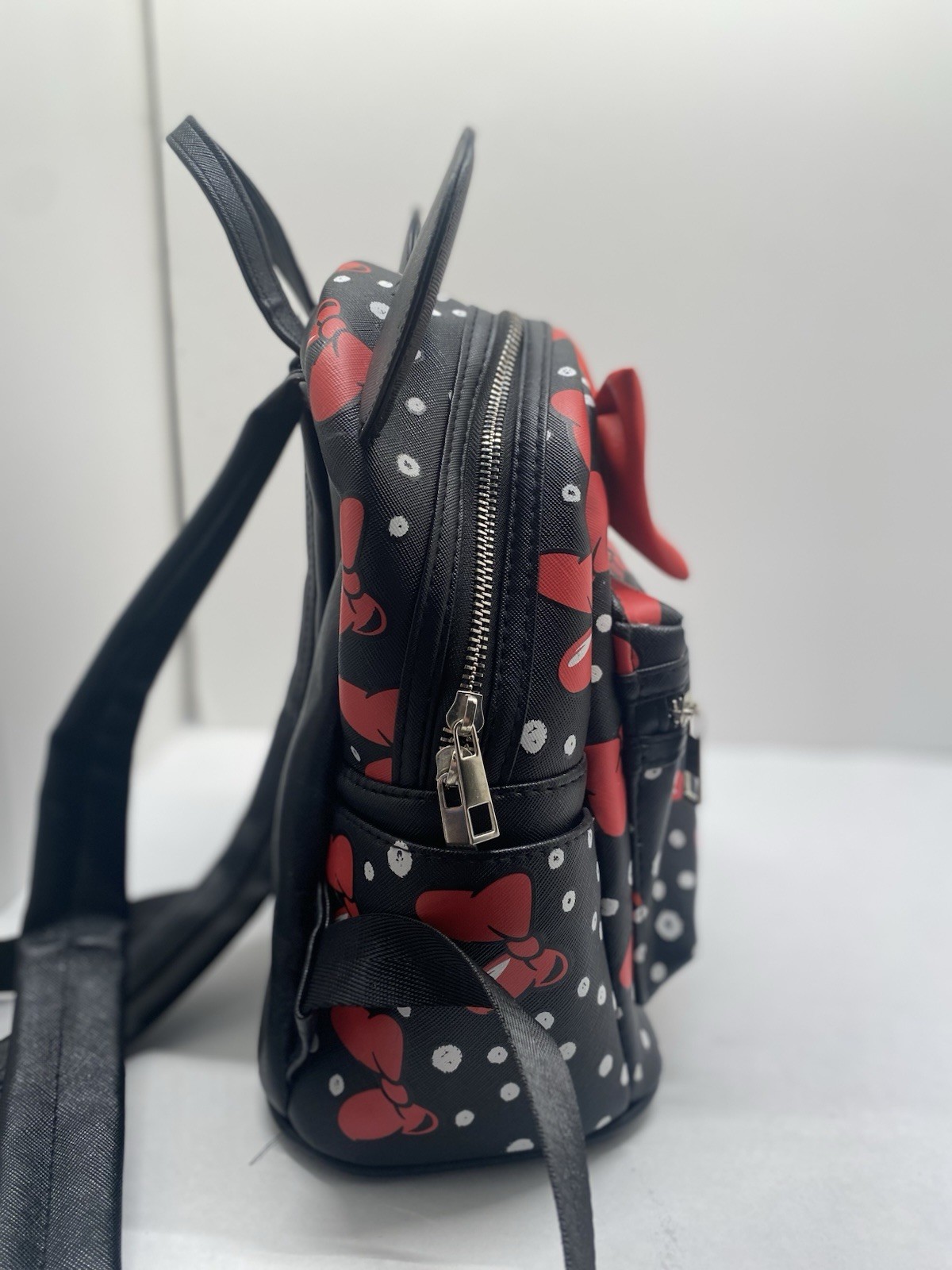 Disney Parks Minnie Mouse Mini Backpack Black Quilted Ears with Red Bow NEW