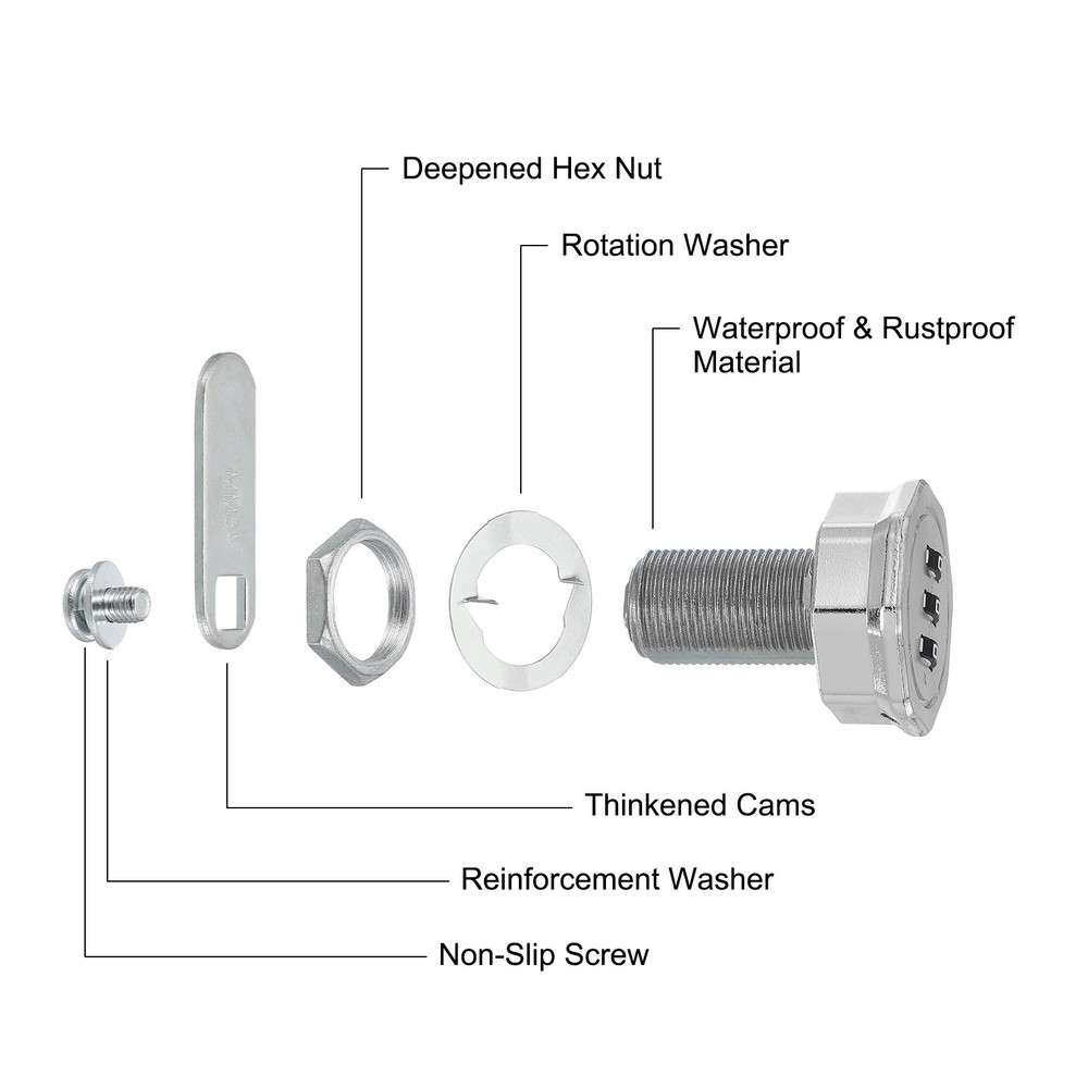 2Pcs 1" Combination Cabinet Cam Lock Cylinder Password Coded Lock Silver