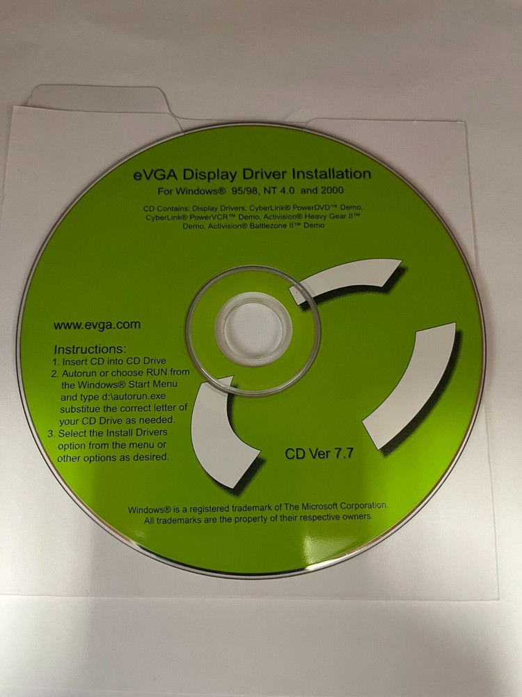 eVGA Display Driver w/ DirectX Installation CD-ROM for Windows