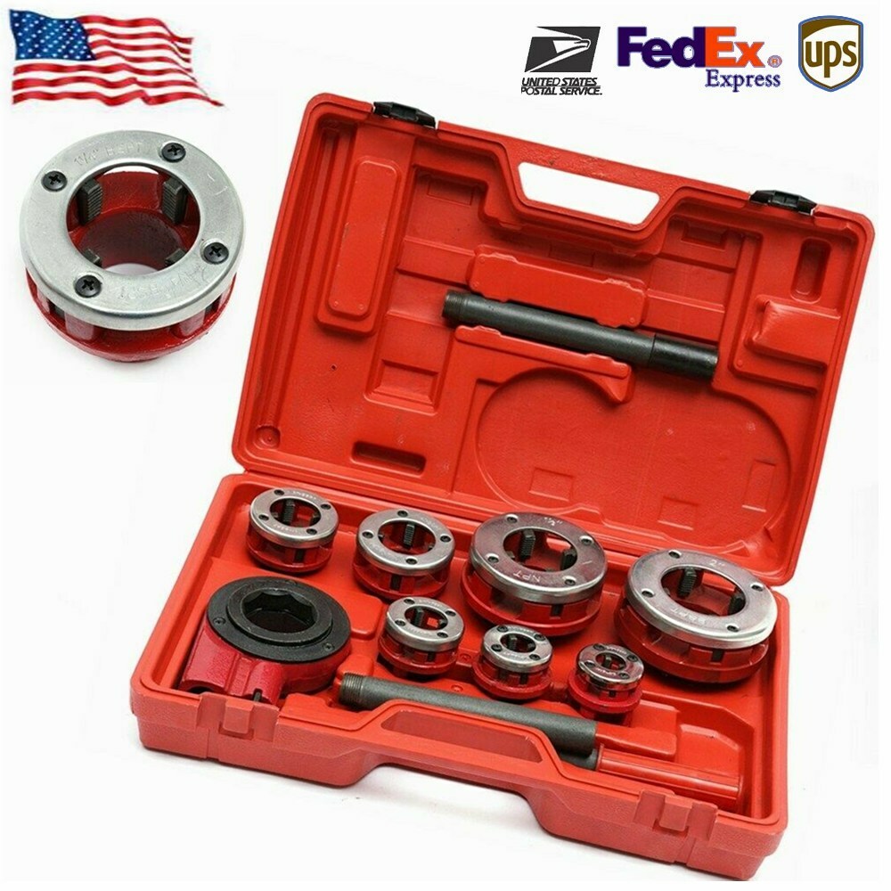 BSPT Pipe Threader 3/8" to 2" Dies Set Threading Tool Ratchet w/ Handle 7-Sizes