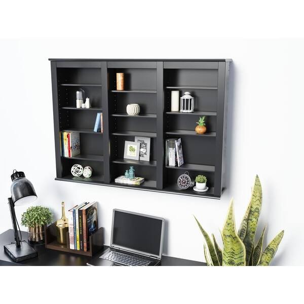 3-Column Display Black Cabinet CD DVD Storage with 12-Adjustable Shelves