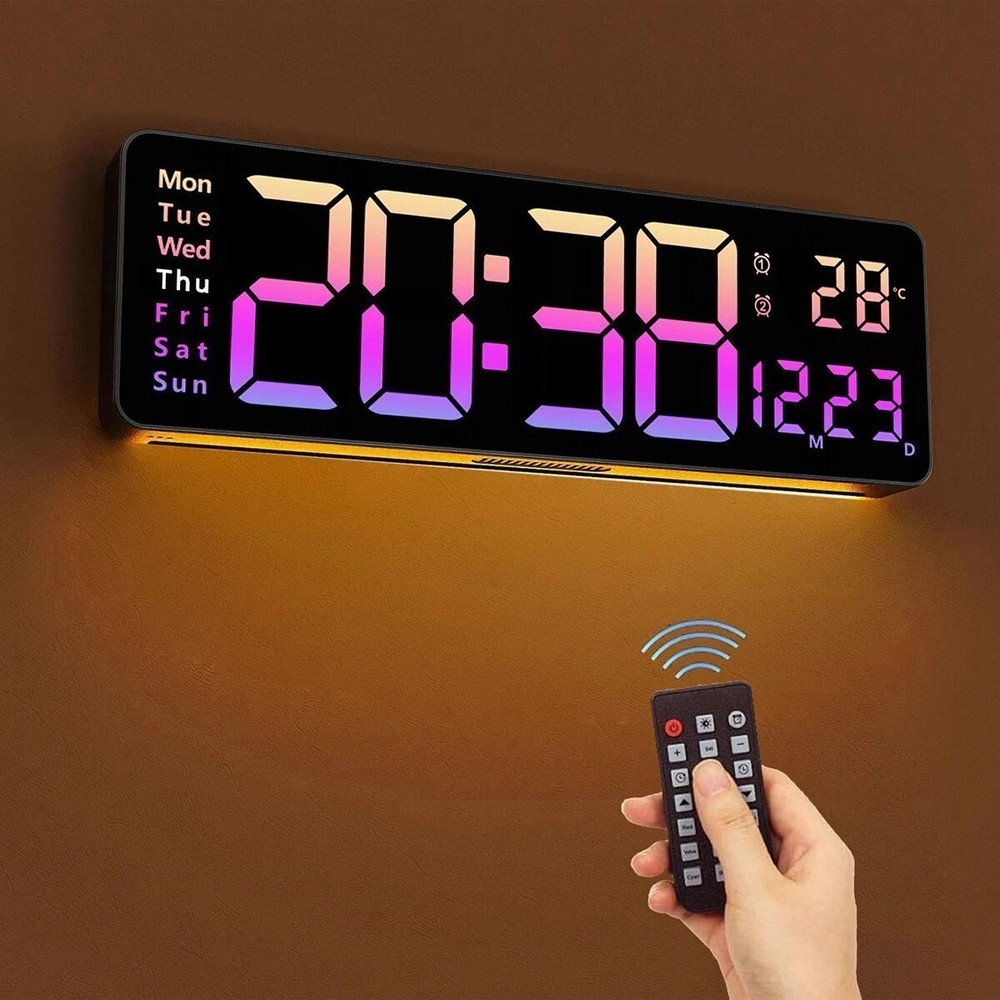 16" BIG DIGITAL LED CLOCK WALL MOUNT LARGE NUMBERS TIMER DATE TEMPERATURE US